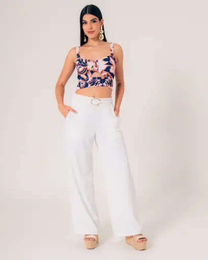 Pantalón palazo con herraje blanco (10707147)