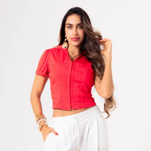 Blusa manga corta entallada rojo (10102615)