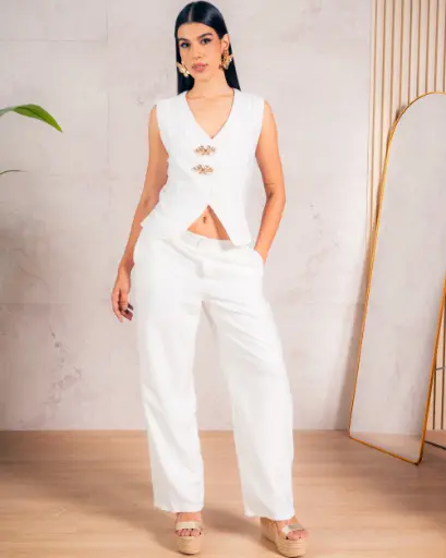 Pantalón tiro alto corte recto beige (S11516)