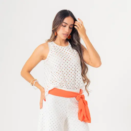Blusa Sin Mangas en Ojalillo crema (4296406)