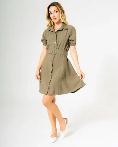 Vestido Corto con Cinturón verde olivo (11207202)