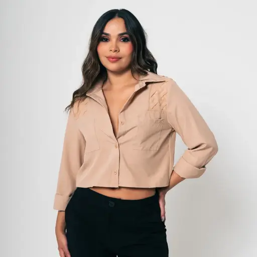 Camisera manga larga combinada camel