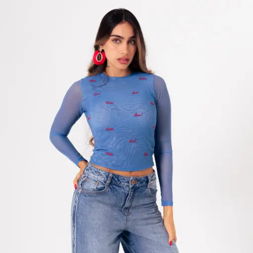 Blusa en mesh manga larga azul (BL2017)
