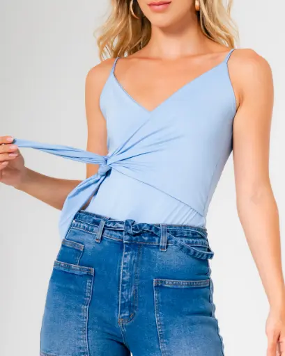 Body tiras con moño anudo al costado azul (909)