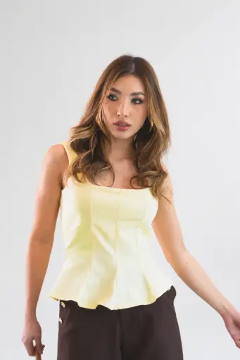 Blusa escote cuadrado con peplum amarillo (2077)