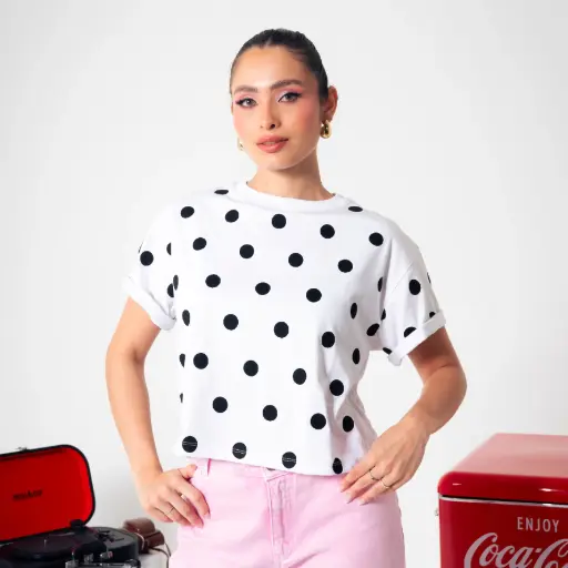 Camiseta blanca Lunares negro