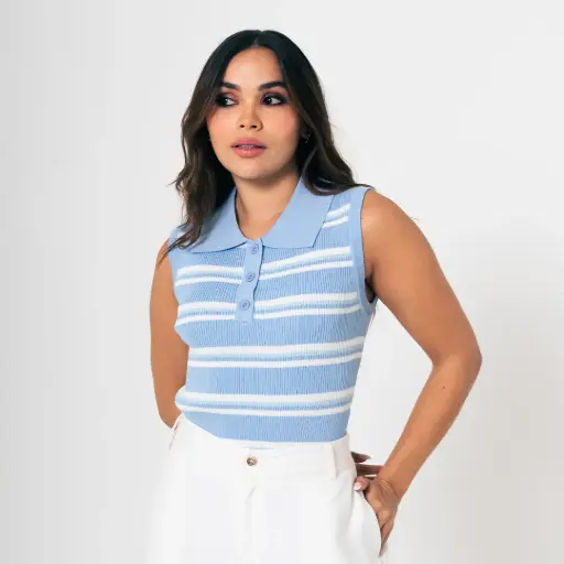 Blusa Tejida Rayas celesteXblanco