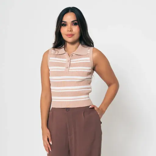 Blusa Tejida Rayas camelXblanco