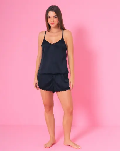 Set de pijama blusa-short sateen. Negro (3064)