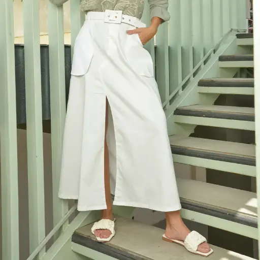 [P4644] FALDA LARGA CINTURO CRUDO TL CRUDO