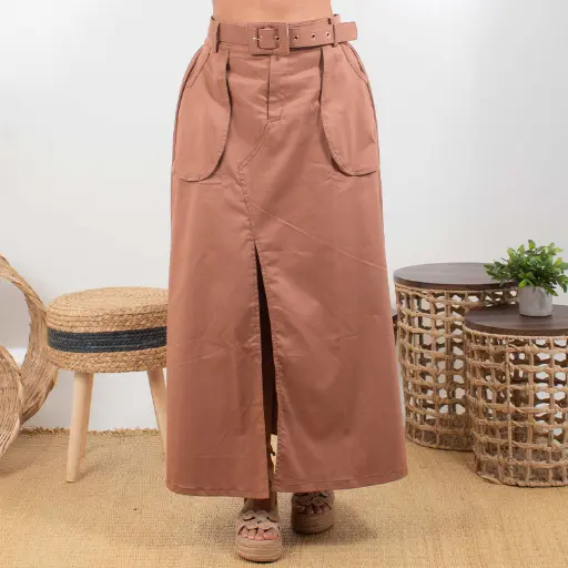 [P4644] FALDA LARGA CINTURO CAFE TS CAFE OSCURO